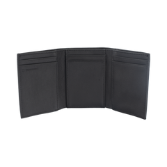 Cartera Athens Negra de Piel con Compartimento de Micromalla para ID. Doblable en 3 Partes con Divisor de Billetes. Pocket Wallet