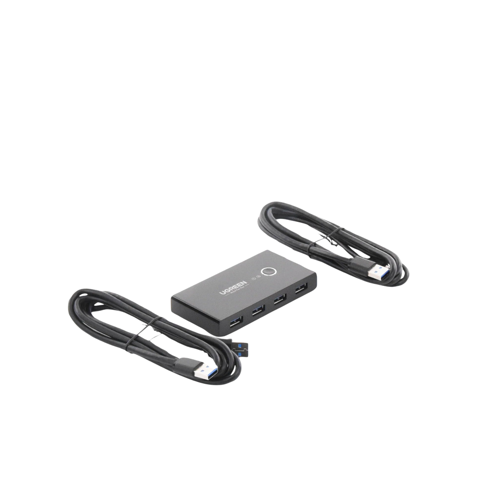 Conmutador USB para Compartir 4 Puertos USB 3.0 a 2 PC Ìs | Cambio Mediante Botón | Incluye Dos Cables USB de 1.5 m | ABS | Permite que 2 Usuarios Compartan 4 Dispositivos Periféricos USB3.0, como una impresora, un escáner, etc.