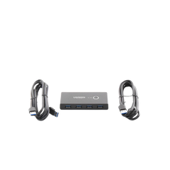 Conmutador USB para Compartir 4 Puertos USB 3.0 a 2 PC ́s | Cambio Mediante Botón | Incluye Dos Cables USB de 1.5 m | ABS | Permite que 2 Usuarios Compartan 4 Dispositivos Periféricos USB3.0, como una impresora, un escáner, etc.