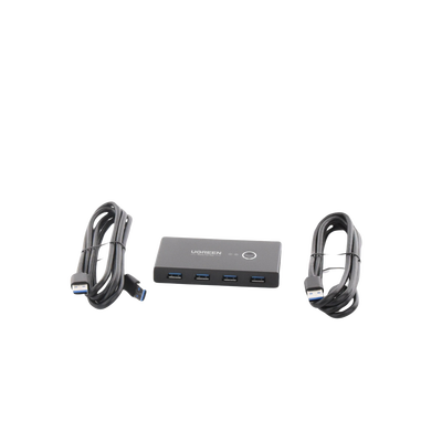 Conmutador USB para Compartir 4 Puertos USB 3.0 a 2 PC ́s | Cambio Mediante Botón | Incluye Dos Cables USB de 1.5 m | ABS | Permite que 2 Usuarios Compartan 4 Dispositivos Periféricos USB3.0, como una impresora, un escáner, etc.
