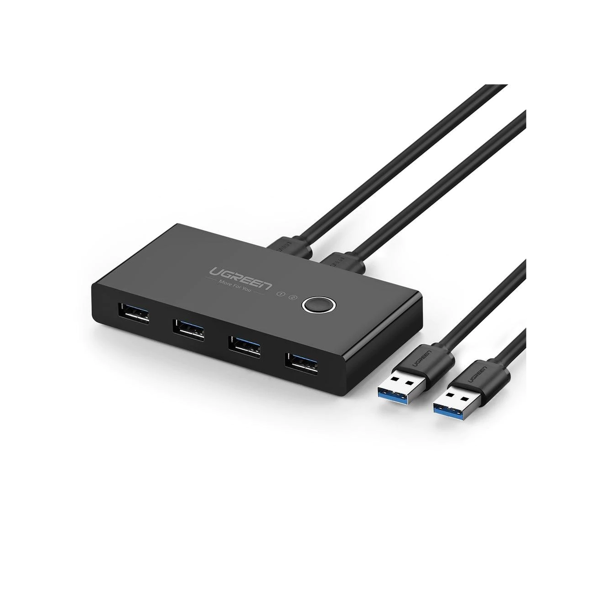Conmutador USB para Compartir 4 Puertos USB 3.0 a 2 PC Ìs | Cambio Mediante Botón | Incluye Dos Cables USB de 1.5 m | ABS | Permite que 2 Usuarios Compartan 4 Dispositivos Periféricos USB3.0, como una impresora, un escáner, etc.