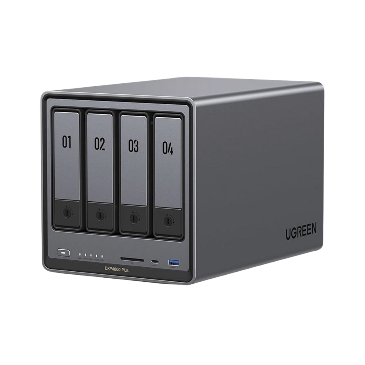 NAS UGREEN NASync DXP4800 Plus / Procesador Intel Pentium Gold 8505 5 Núcleos / 4 Bahías SATA + 2 M.2 NVMe PCIe 4.0 / 8GB DDR5 Expandible a 64GB / 10GbE + 2.5GbE / USB 3.2 Gen 2 Tipo C / HDMI 4K / Sistema Almacenamiento Conectado Red