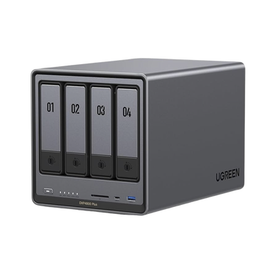 NAS UGREEN NASync DXP4800 Plus / Procesador Intel Pentium Gold 8505 5 Núcleos / 4 Bahías SATA + 2 M.2 NVMe PCIe 4.0 / 8GB DDR5 Expandible a 64GB / 10GbE + 2.5GbE / USB 3.2 Gen 2 Tipo C / HDMI 4K / Sistema Almacenamiento Conectado Red