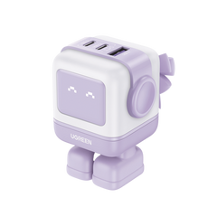 Cargador RobotGaN de 65W Serie UNO | 3 Puertos de Carga Rápida | 2 USB-C | 1 USB-A | PD 3.0 | QC 4.0 | Carga Inteligente | Tecnología GaN II | Zapato Magnético Extraíble | Carcasa Ignifuga | Pantalla LED.