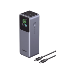 Power Bank de 25000mAh | 3 Salidas 200W Max. | USB-A + 2 USB-C | PD 3.0, QC3.0 | FCP | SCP | Pantalla Inteligente | Carcasa Ignifuga | Color Gris | Incluye Cable USB de 50cm | Carga tu Laptop de Manera Segura.