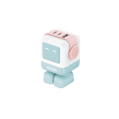 Cargador RobotGaN de 65W Serie UNO | 3 Puertos de Carga Rápida | 2 USB-C | 1 USB-A | PD 3.0 | QC 4.0 | Carga Inteligente | Tecnología GaN II | Zapato Magnético Extraíble | Carcasa Ignifuga | Pantalla LED.