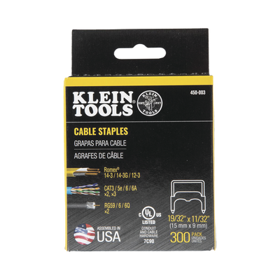 Paquete de 300 Grapas con Aislamiento,  para Cables NM (Romex®) como 14/3, 14/3G, 12/3 y otros cables de hasta 11/32'' × 19/32'' (9 mm × 15 mm).