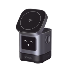 Cargador Inalámbrico Robot 2 en 1 UGREEN Qi2 / 15W Ultra Rápido para iPhone / 5W para AirPods / Pantalla Inteligente con Expresiones / Imanes N48H / Puerto USB-C 5W para Apple Watch / Compatibilidad MPP