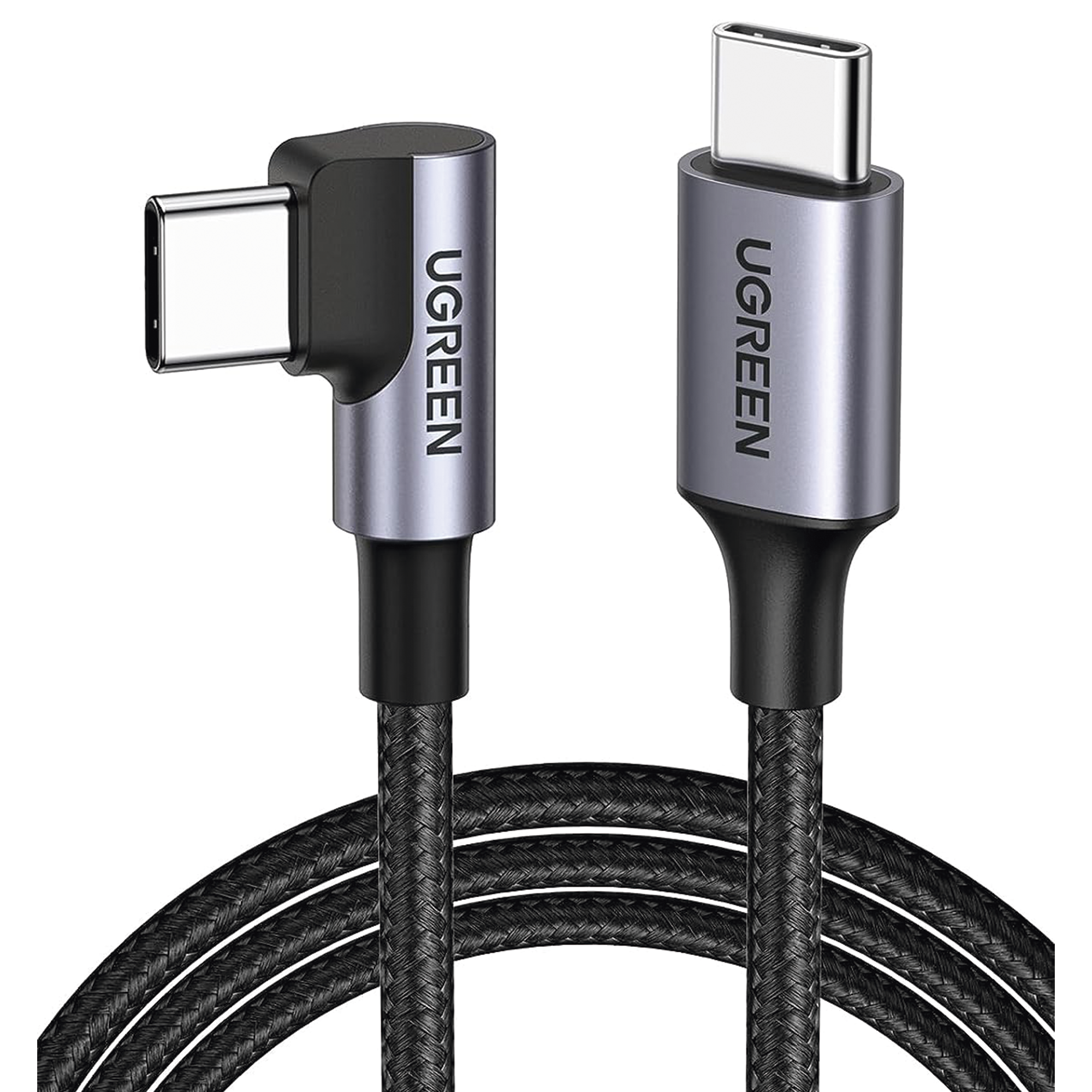 Cable USB-C a USB-C | 1 Metro (3.28 Pies) | Conector con Ángulo Recto de 90° | Carga Rápida de hasta 60W | 480 Mbps | PD3.0 | QC4.0/3.0/2.0 | FPC | AFC | Protección Integrada | Caja de Aluminio | Nylon Trenzado | Color Negro