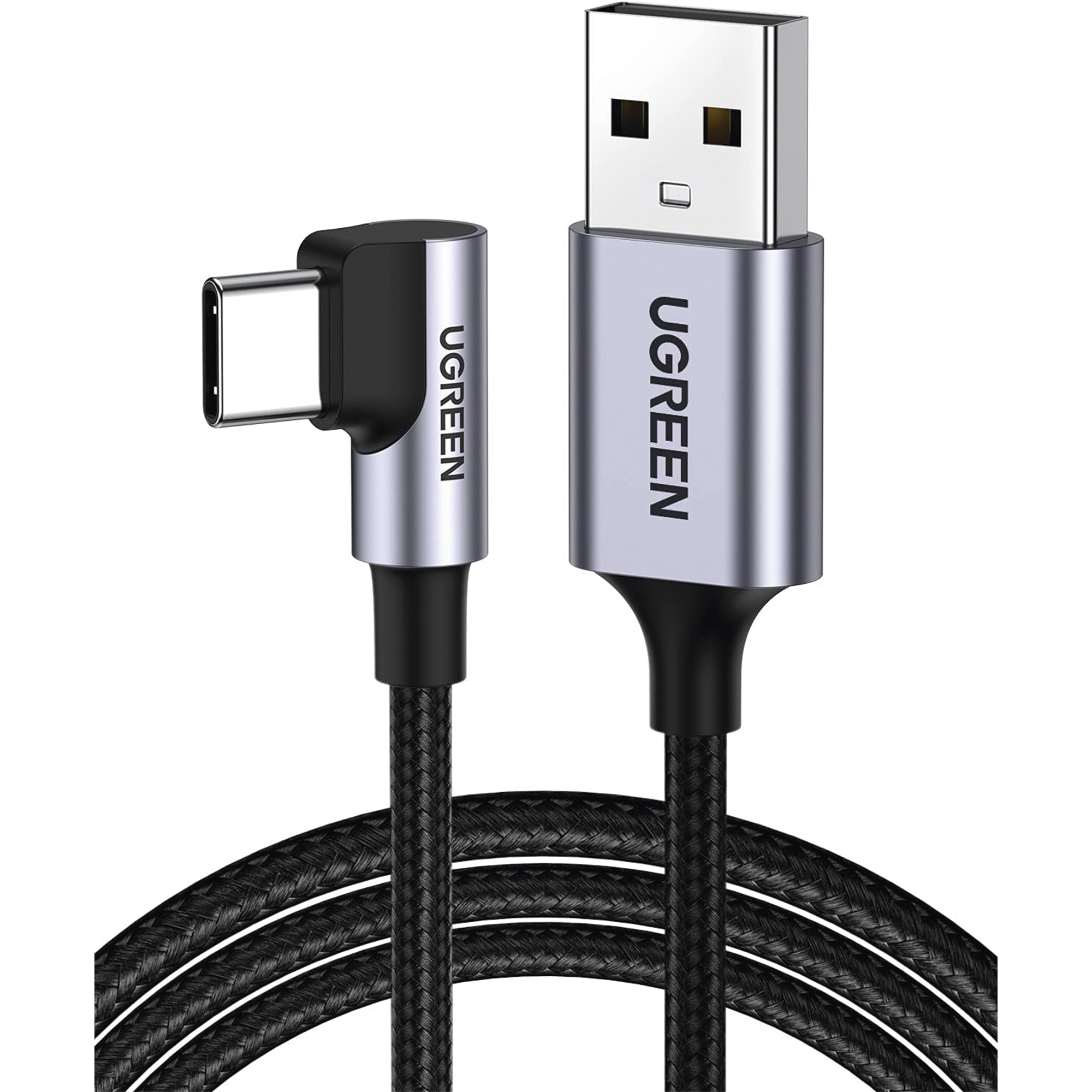 Cable USB-A a USB-C | 2 Metros (6.56 Pies) | Conector con Ángulo Recto de 90° | Carga Rápida de hasta 60W | 480 Mbps | PD3.0 | QC /3.0/2.0 | FPC | AFC | Protección Integrada | Caja de Aluminio | Nylon Trenzado | Color Negro