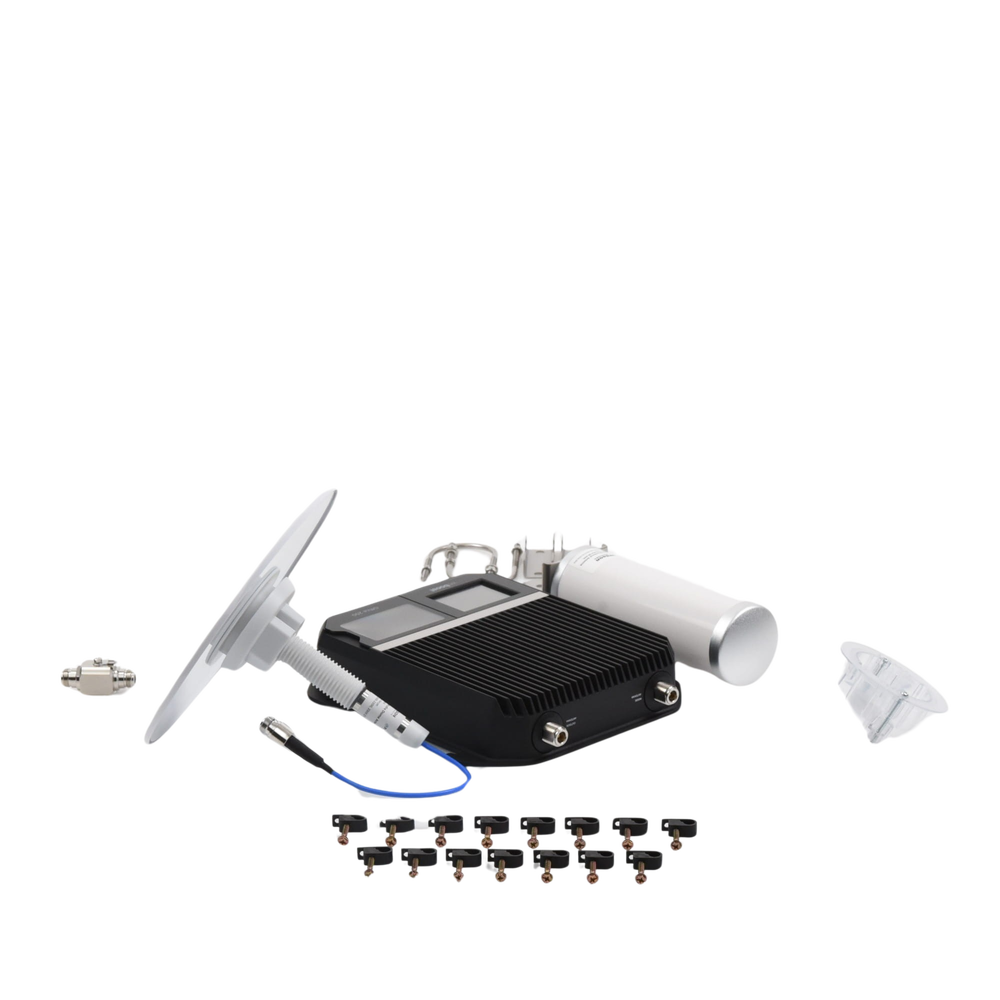 Kit Amplificador Office 200 para 2G, 3G y 4G / Mejora llamadas convencionales y VoLTE / Amplifica señal de TELCEL, AT&T y MOVISTAR / Cubre hasta 400 m² con una antena y hasta 1600 m² con 4 antenas.