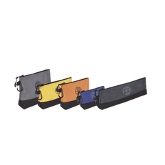 KIT 5 Bolsos Ultra Resistentes para Herramientas con Base y cierre Zipper, Colores: gris claro, amarillo, naranja, azul, gris oscuro. Todos con Mosquetones de Aluminio.