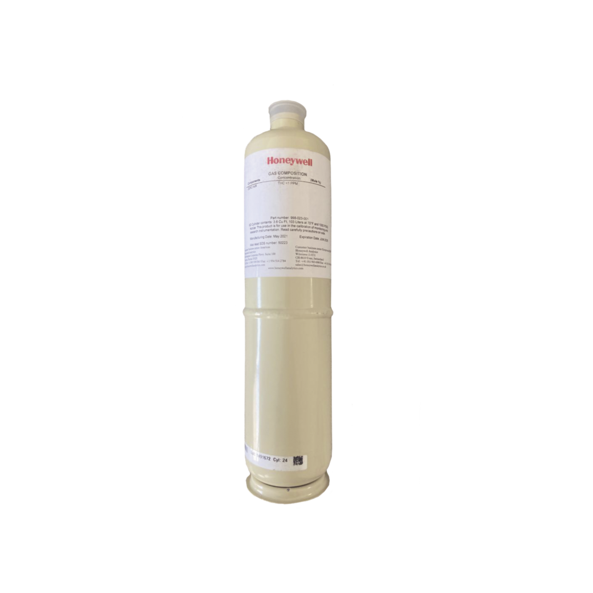 Cilindro Para Calibración De Butano/Air (C4H10), Balance Aire, Concentración 50% LEL, Capacidad 103 L., Dimensiones 5/8" x 18" Para Serie XNX/XCD/S3K Gases Combustibles