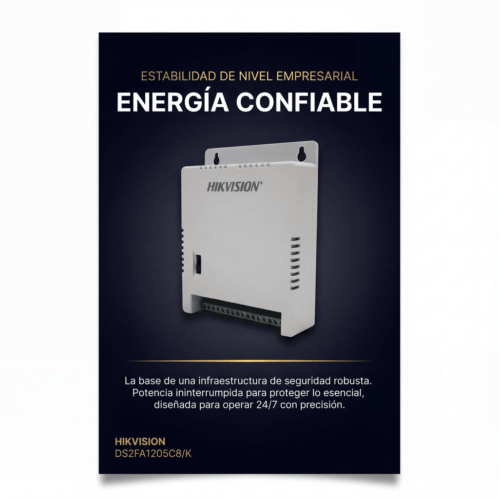 Fuente de Poder Regulada 12 Vcc / 13.5 Vcc / 15 Vcc para 8 Cámaras / 8 Amperes (1 Amp por Salida) / Voltaje de Entrada 90 - 130 VCA / Filtro de Ruido para Cámaras 4K / Modo para Largas Distancias
