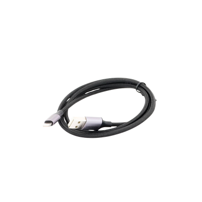 Cable USB-A a Lightning | 1 Metro | Certificado MFi | Carga Rápida 5V/2.4 A | 480 Mbps | Conector C94 | Adecuado para iPhone, iPad y iPod | Protección Integrada | Caja de Aluminio | Nylon Trenzado | Color Negro.