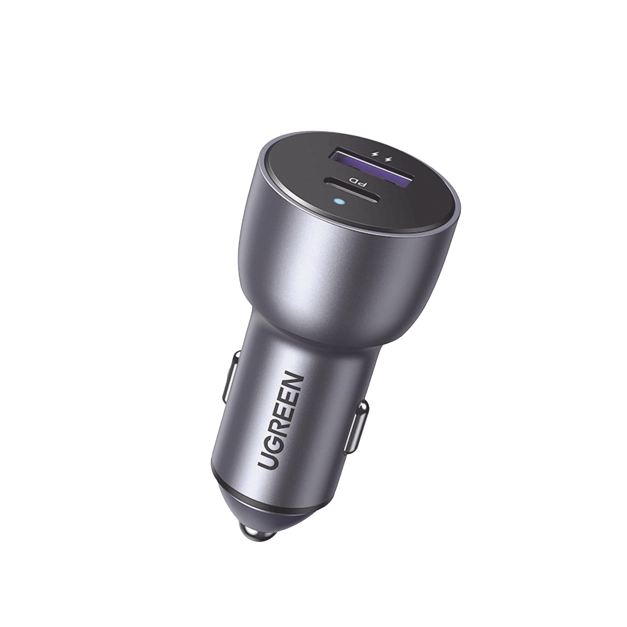 Cargador de Auto 52.5W | Puerto USB-A y USB-C | Carga Rápida | Compatible con Vehículos de 12 y 24 VCD | PD3.0 + QC3.0 | Chip Inteligente | Diseño Compacto Mayor Eficiencia Energética | Caja de Aluminio