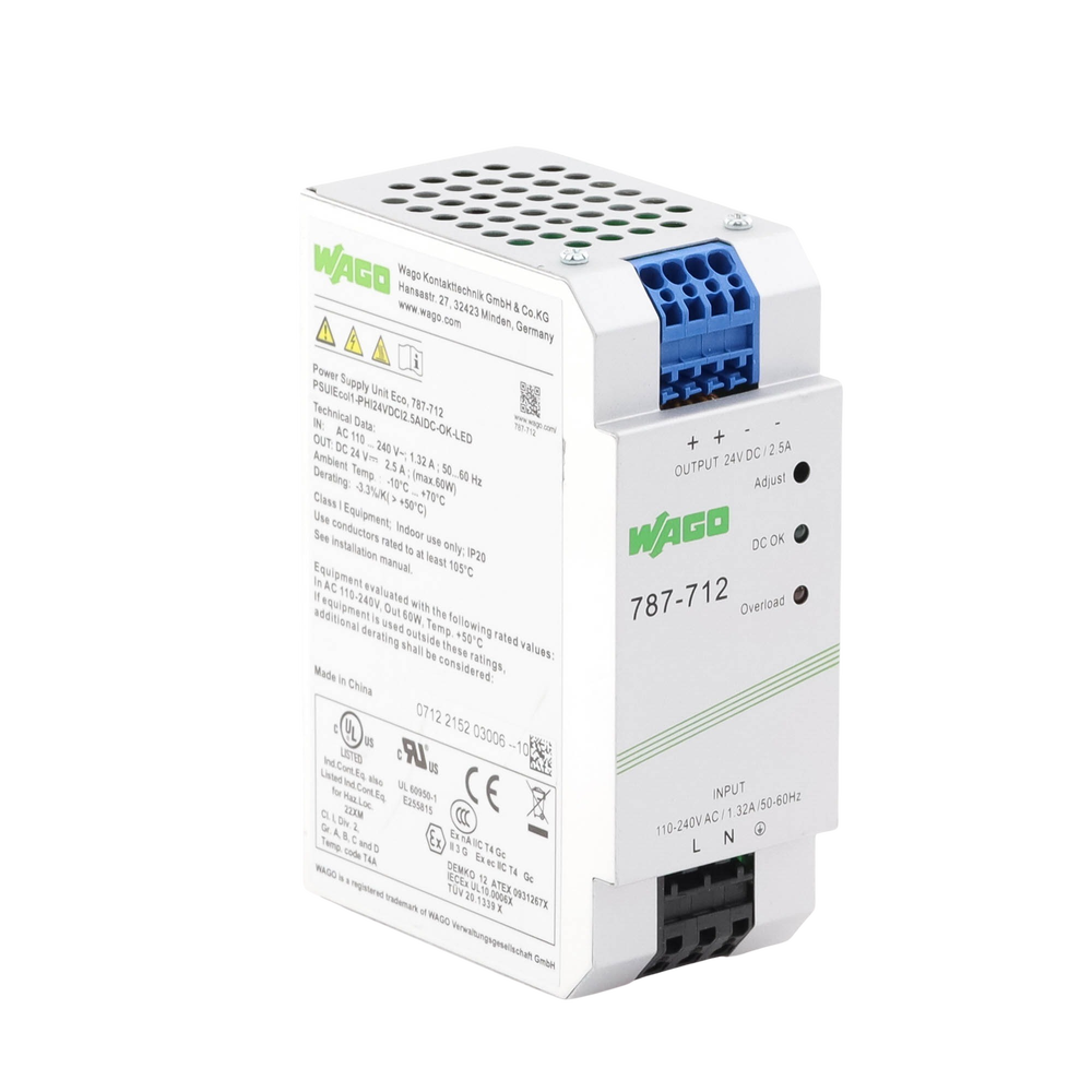 Fuente de Alimentación / ECO / Monofásico / 24V DC / 2.5A / 60W / SELV-PELV / CAGE CLAMP® / Carril DIN