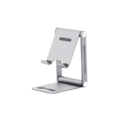 Soporte para Teléfono Celular de Aluminio | Angulo Ajustable | Amplia Compatibilidad con dispositivos de 4.7'' a 7.9'' | Antideslizante | Antiarañazos | Plegable | Color Gris.