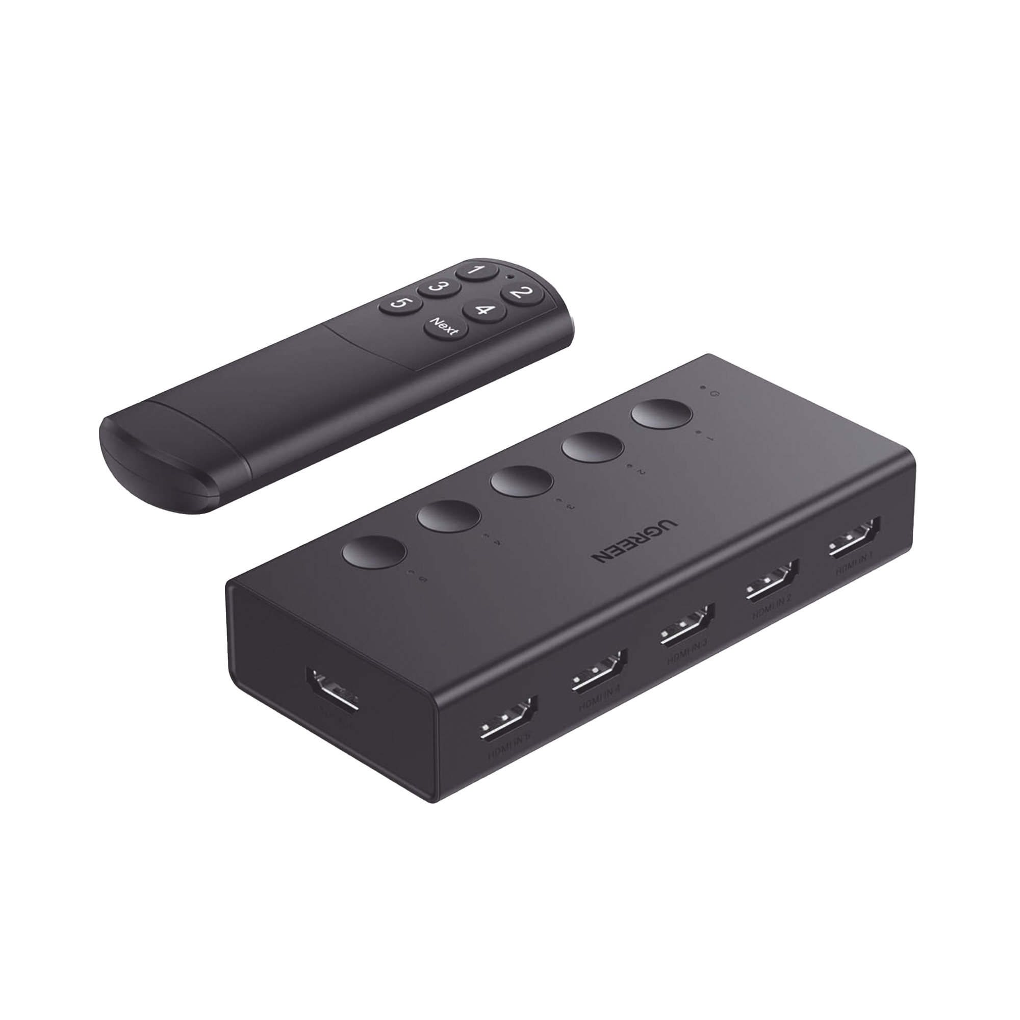 Conmutador HDMI 5X1 | 4K@60Hz | HDMI 2.0, 1.4 | HDCP 2.2, 1.4 | VRR | Dynamic HDR | 3D | CEC | EDID | IR 10 Metros (32.81 Pies) | 18Gbps | Cambio Manual y por Control Remoto | Incluye Cable de Alimentación USB