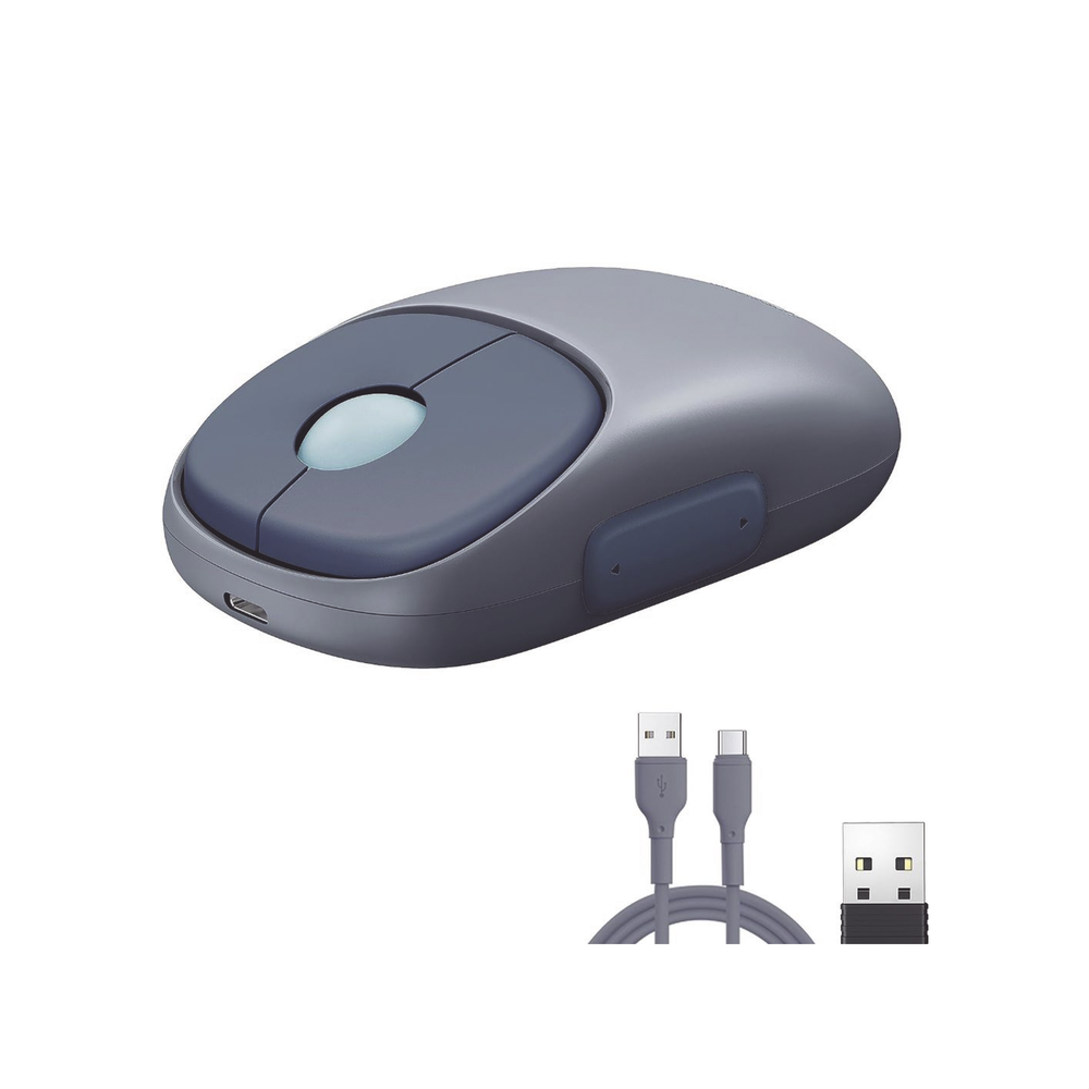 Mouse Inalámbrico FUN | Recargable| 2.4G & Bluetooth | 4 Niveles de DPI | Silencioso | Ergonómico | 5 Botones | Compatible con Windows, macOS 10.5, Android iOS Linux y Chrome OS | Color Azul.