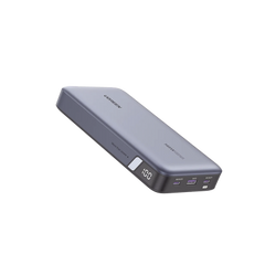 Power Bank de 25000mAh | 3 Salidas 145W Max. | USB-A + 2 USB-C | PD 3.0, QC3.0 | FCP | SCP | Pantalla Inteligente | Carcasa Ignifuga | Color Gris | Incluye Cable USB de 50cm | Carga tu Laptop de Manera Segura.