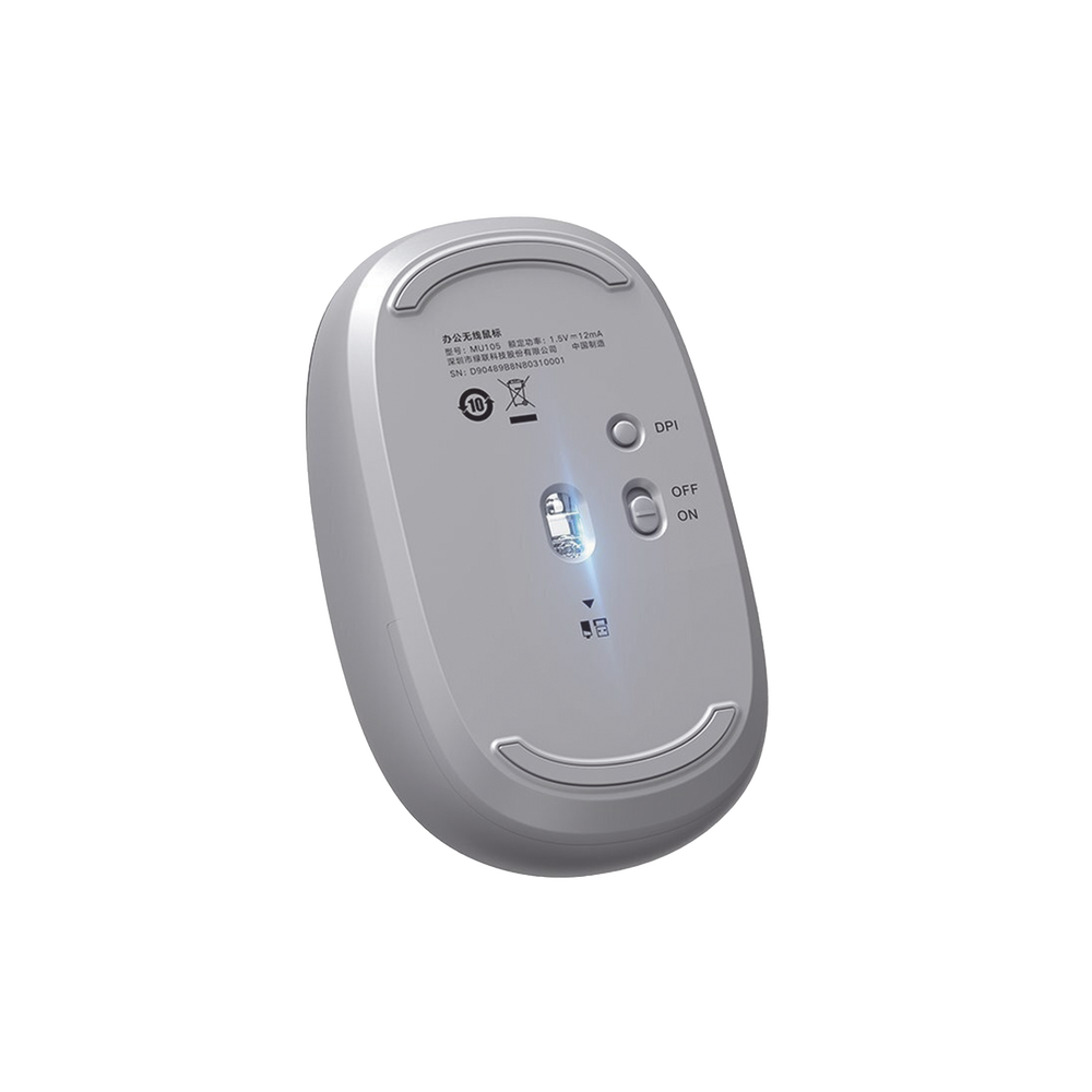 Mouse Inalámbrico 2.4G 800/1200/1600/2400 DPI | Función de 3 botones | Alcance 10m | Silencioso |  Ergonómico | Anti-caída y Anti-interferencias | Batería Alcalina AA incluida  | Color Grey.
