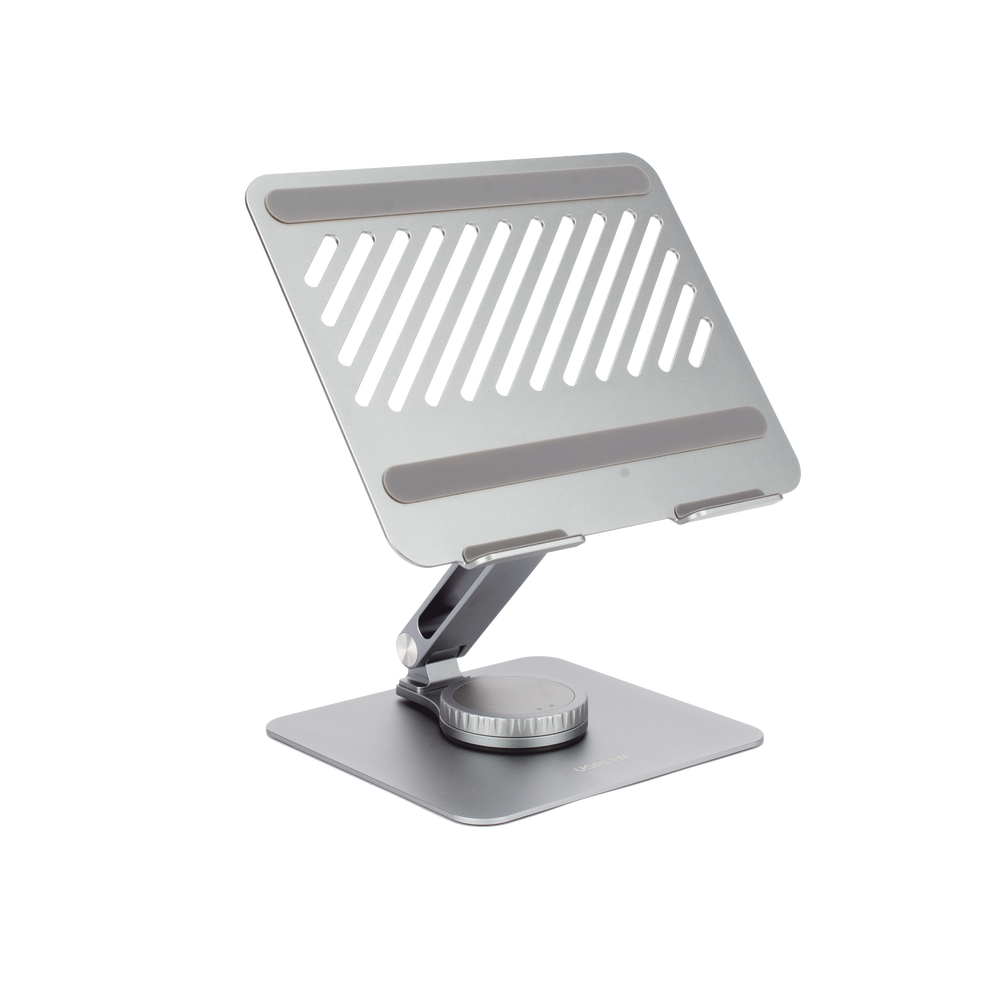 Soporte Giratorio de Aluminio para Laptop | Giratorio 360° | Función de Bloqueo | Soporta Laptops de 10 a 17.3''| Capacidad de Carga 5Kg | Excelente Estabilidad | Diseño Ergonómico | Altura y Angulo Ajustable | Plegable y Port&amp