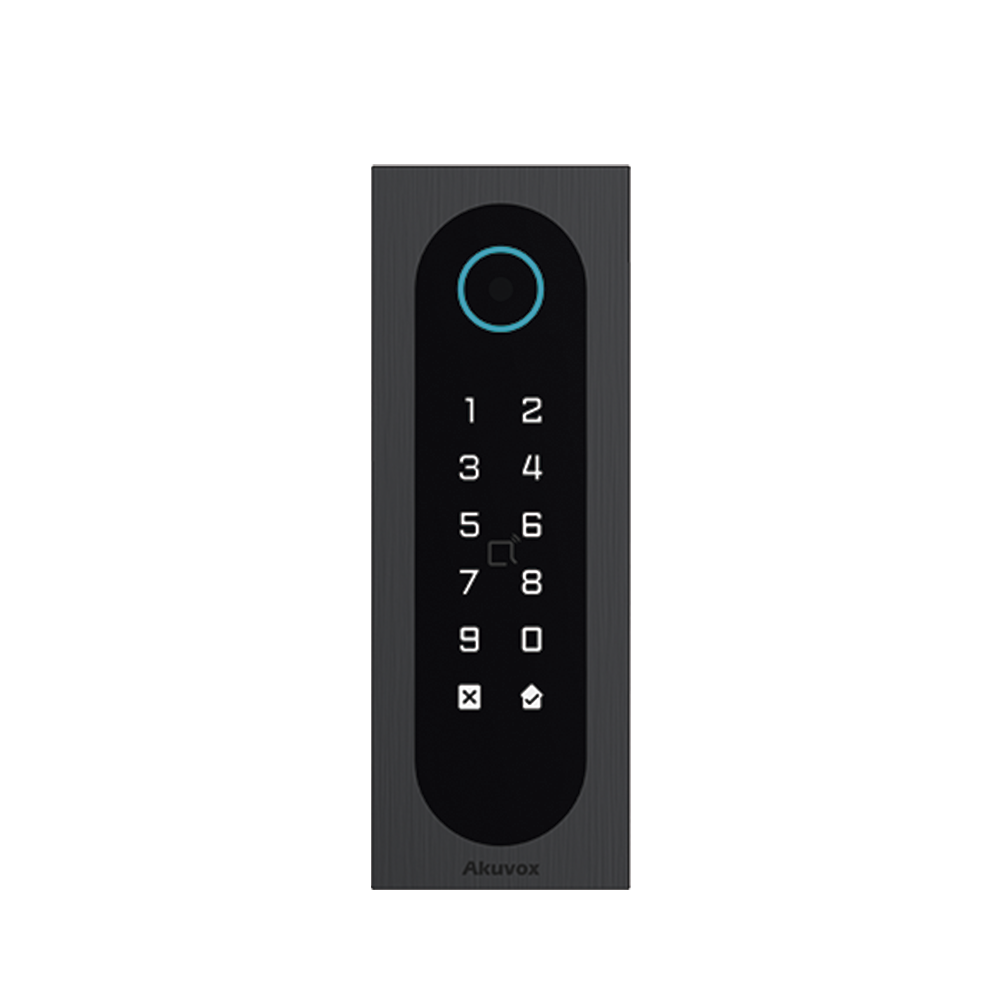 Control de Acceso Slim Akuvox A08S / Aluminio y Vidrio Templado / IP65 & IK09 / Capacidad para 20,000 Tarjetas / Métodos de Acceso Multi (QR, Bluetooth, PIN, RFID) / Soporta Wiegand / 1 Salida de Relay