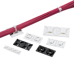 Montaje-Sujetador Para Cable de 4 vías, con Adhesivo Acrilico, 25.4 x 25.4mm (1in x 1in), Color Negro, Uso en Exterior, 1 pieza