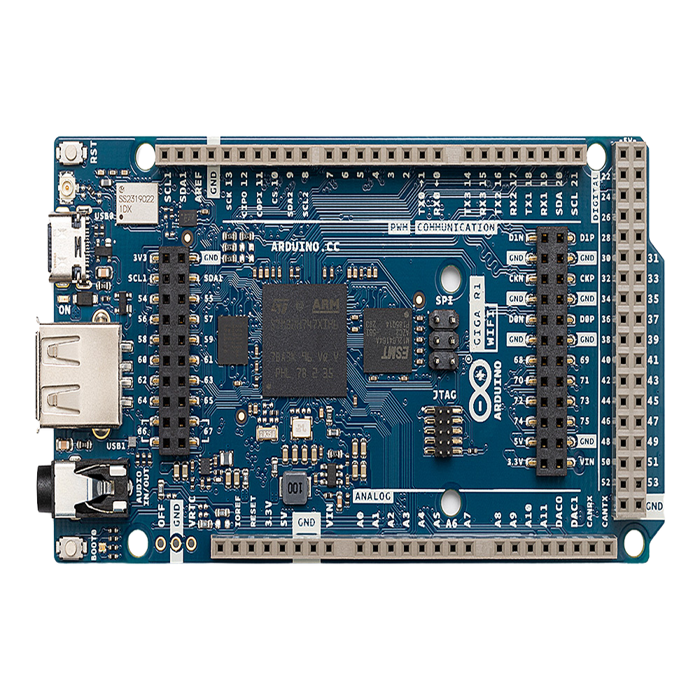 Placa de Desarrollo Arduino® GIGA R1 WiFi / Microcontrolador STM32H747 Dual-Core / 76 I/O Digitales / 14 Entradas Analógicas / Wi-Fi® y Bluetooth® Integrados / 16 MB Flash + 8 MB SDRAM / Compatibilidad Mega 2560