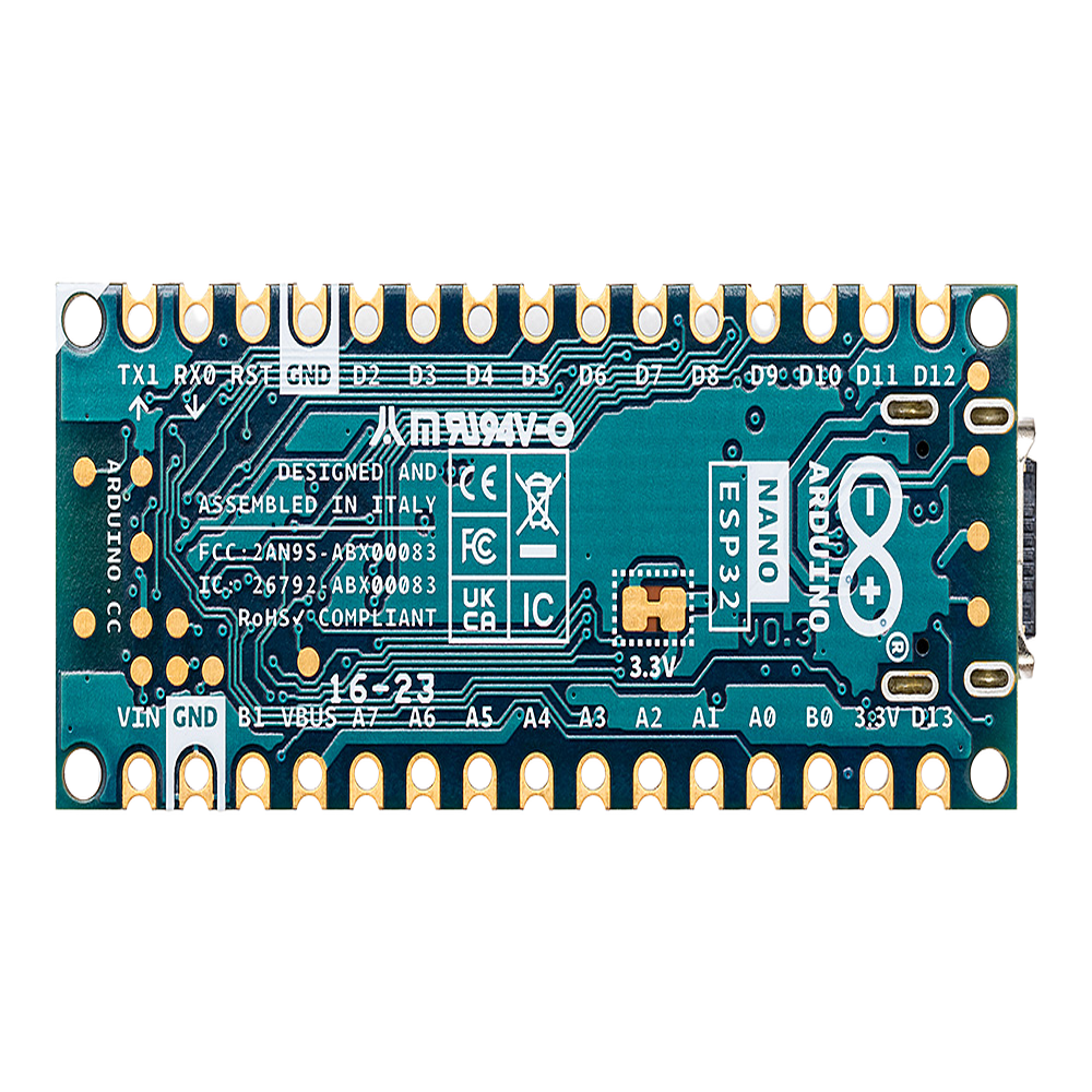 Placa Desarrollo Arduino Nano ESP32 / Microcontrolador ESP32-S3 Dual-Core 240 MHz / Wi-Fi 4 802.11 b/g/n + Bluetooth LE 5.0 / 16 MB Flash Externa + 8 MB PSRAM / Compatibilidad Arduino Cloud + MicroPython / USB-C + Conectividad IoT