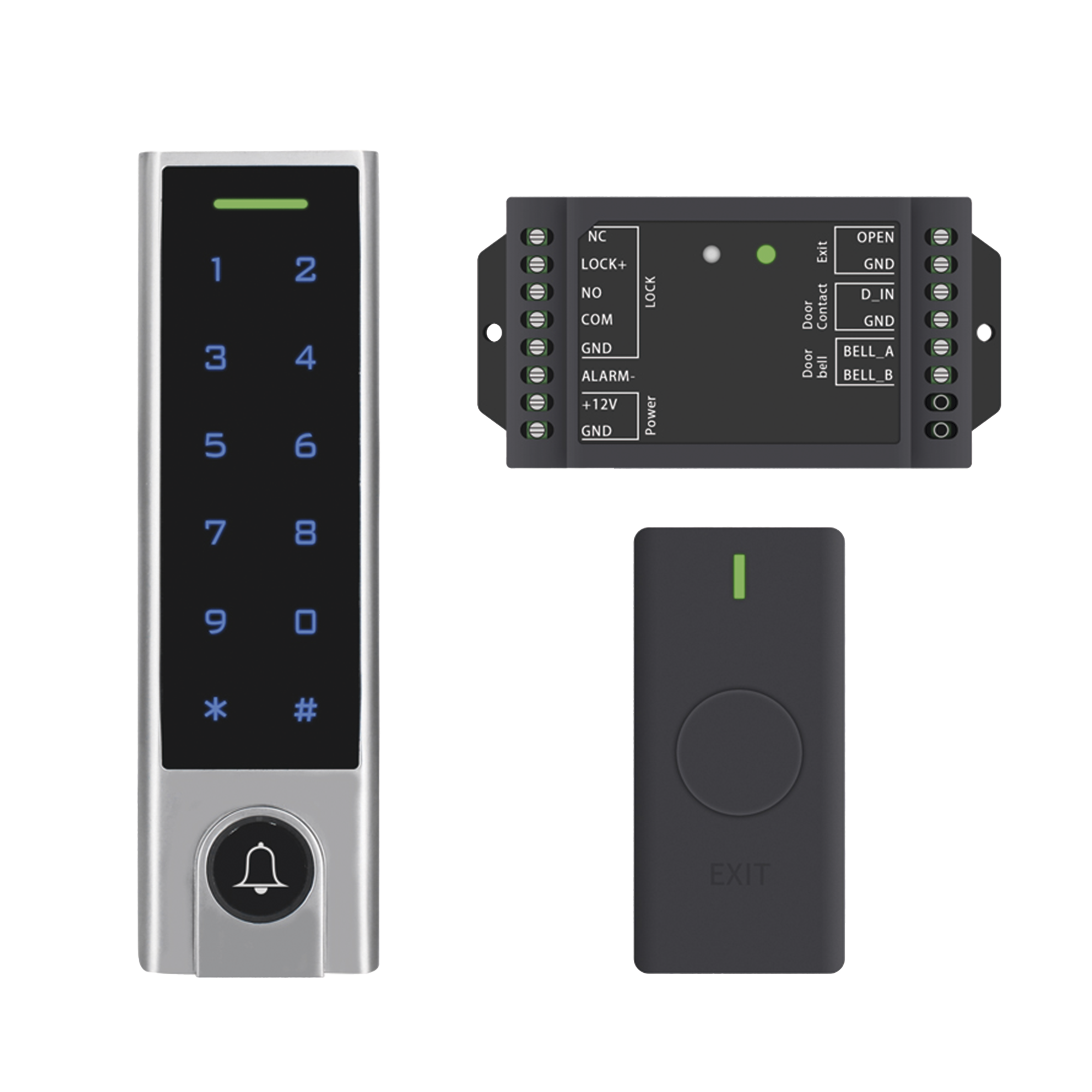 Mini Controlador de Acceso con Teclado Inalámbrico / Cuenta con Botón de Salida Inalámbrico / Soporta Tarjeta y Contraseña / Cuenta con Botón de Timbre