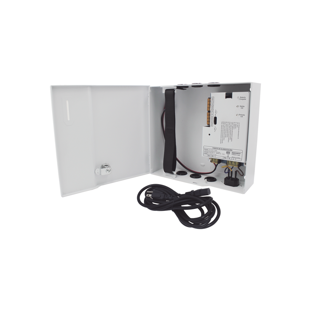 Fuente de Poder / 1 Salida 11-15 Vcc /  5 A / Temporizador Integrado / Con Capacidad de Batería de Respaldo / Requiere Batería / Aplicaciones en sistemas de control de Acceso