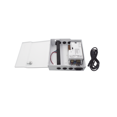 Fuente de Alimentación / 1 Salida 11-15 Vcc /  5 A / Temporizador Integrado / Con Capacidad de Batería de Respaldo / Requiere Batería / Aplicaciones en sistemas de control de Acceso