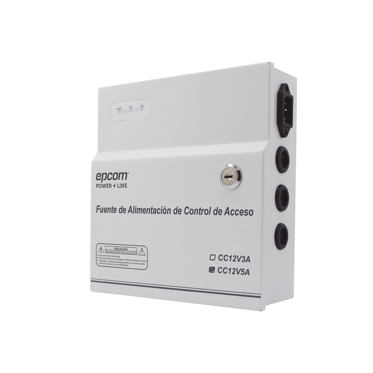 Fuente de Poder / 1 Salida 11-15 Vcc /  5 A / Temporizador Integrado / Con Capacidad de Batería de Respaldo / Requiere Batería / Aplicaciones en sistemas de control de Acceso