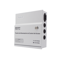 Fuente de Poder / 1 Salida 11-15 Vcc /  5 A / Temporizador Integrado / Con Capacidad de Batería de Respaldo / Requiere Batería / Aplicaciones en sistemas de control de Acceso