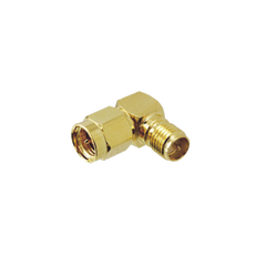Adaptador en Ángulo Recto, de Conector SMA Macho a SMA Hembra Inverso, Oro/ Oro/ Teflón.