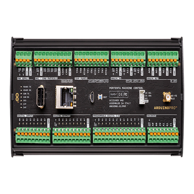 PORTENTA MACHINE CONTROL ,Ideal para aplicaciones en la Industria 4.0 gracias a sus múltiples  puertos de comunicación  y una programación flexible en estándares de PLC o Arduino IDE