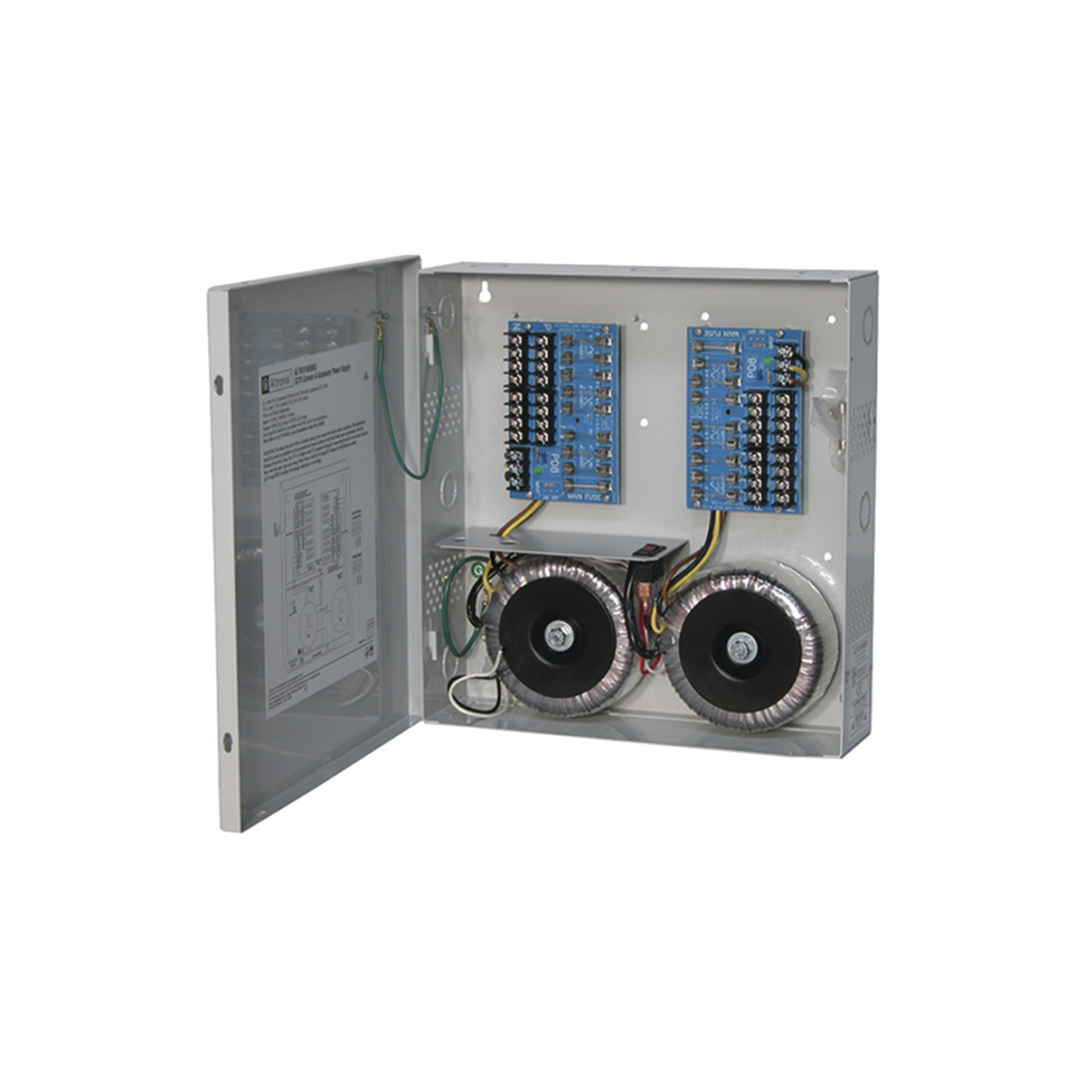Fuente de poder ALTRONIX de 24 @ 25 Amper o 28 VCA @ 20 Amper, para 16 cámaras / Voltaje de entrada en 115 Vca / Con capacidad de baterías de respaldo / Requieren baterías