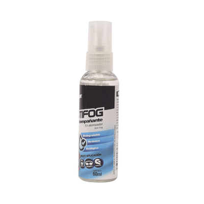 Antiempañante, ideal para eliminar problemas de empañamiento en googlees, mascaras, cascos, lentes, bote 60 ml