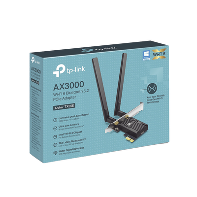 Adaptador PCIe inalámbrico doble banda AX3000 Mbps / Seguridad Inalámbrica WPA3 /Antena de alta ganancia / Tecnología MU-MUMO 2X2 / Soporte de perfil bajo y Altura completa / Bluetooth 5.2