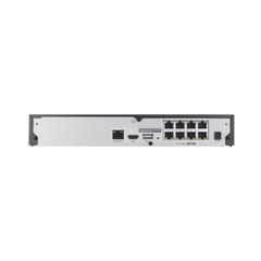NVR 8 canales soporta hasta 8MP / H.265 / P2P Wisenet / 8 puertos PoE Plug and Play.