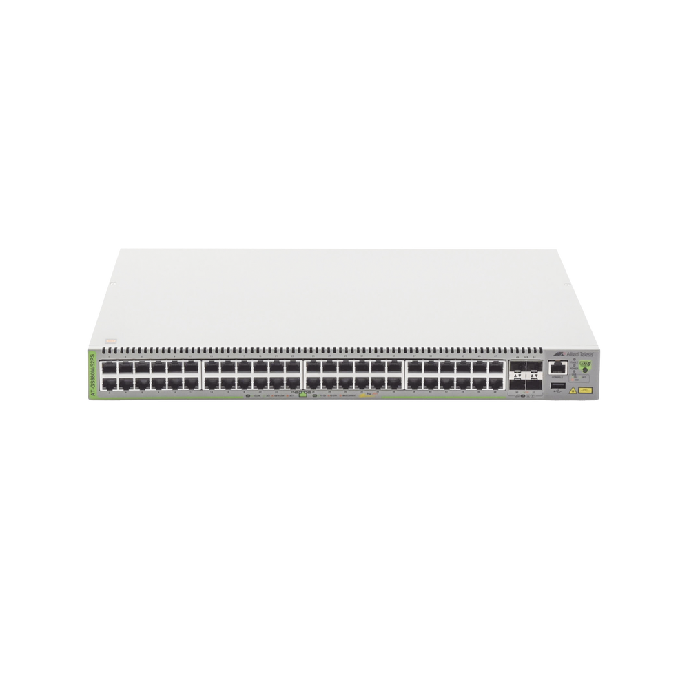 Switch PoE+ Administrable CentreCOM GS980M, Capa 3 de 48 puertos 10/100/1000Mbps + 4 SFP Gigabit, 740 W