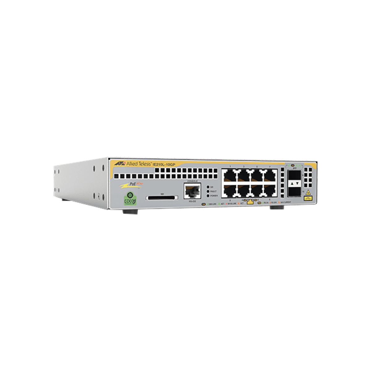 Switch Industrial-Lite PoE+ administrable capa 2 de 8 Puertos 10/100/1000 Mbps + 2 puertos SFP, 124 W