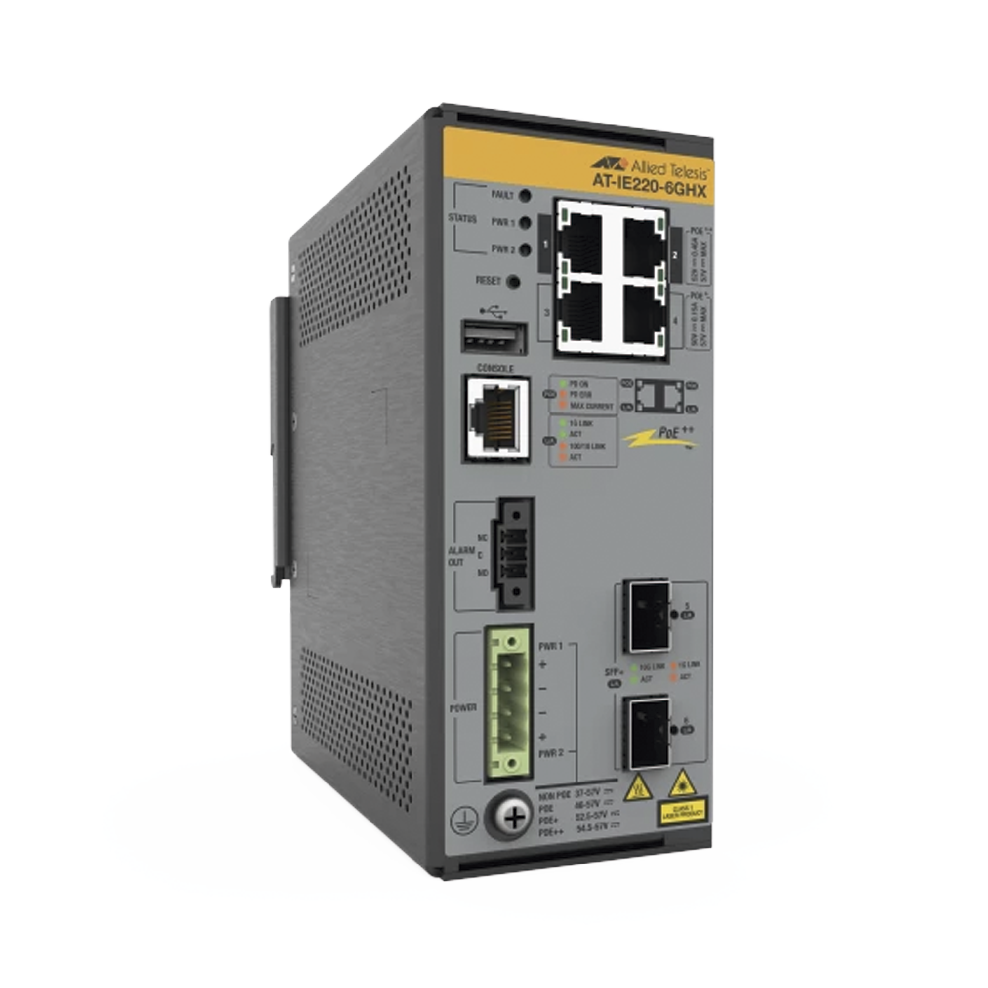 Switch Industrial L2+, Puertos 4x 10/100/1000T con PoE++, 2x 1G/10G SFP+, PoE++ (TAA)