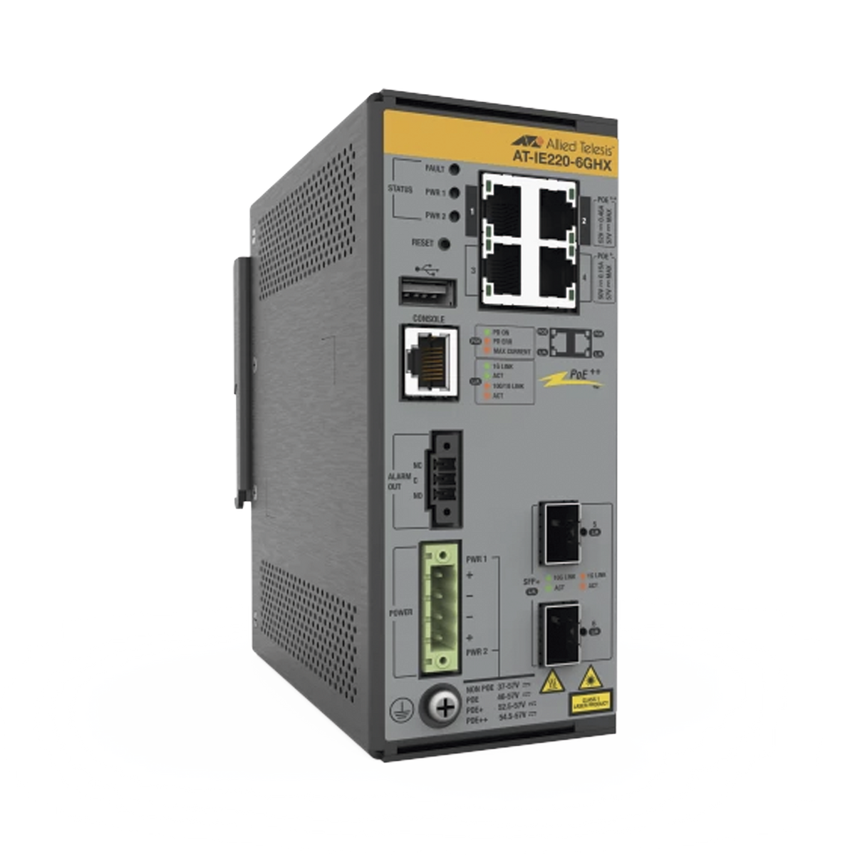 Switch Industrial L2+, Puertos 4x 10/100/1000T con PoE++, 2x 1G/10G SFP+, PoE++ (TAA)