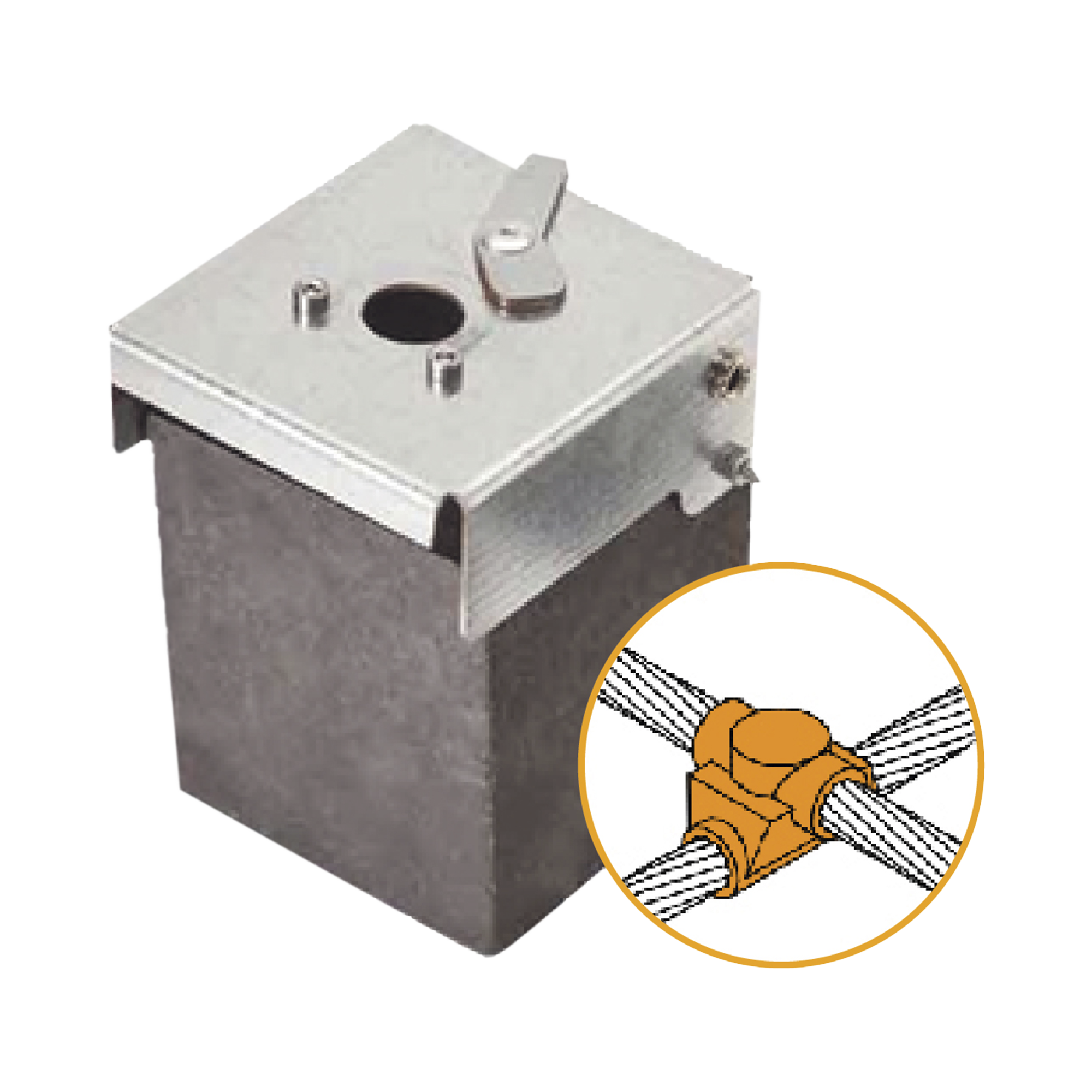 Molde de Grafito Horizontal Unión en Cruz / Cable 2/0 AWG (70 mm²) / 50 Soldaduras / Acero Electrogalvanizado / Normativa IEC 62305