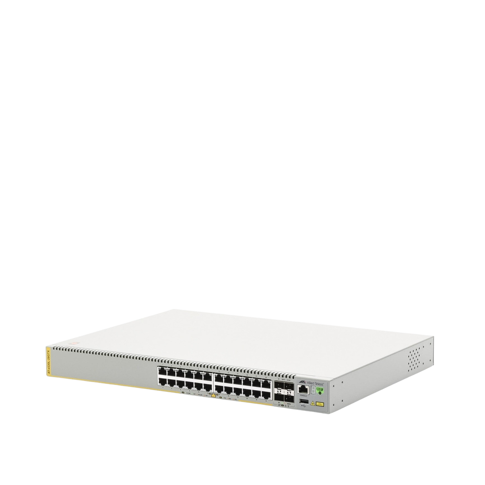 Switch inteligente de distribución o core, Stackeable, Capa 3, 24 x 1000 Mbps + 4 x SFP+ 10 G, Doble fuente de alimentación redundante