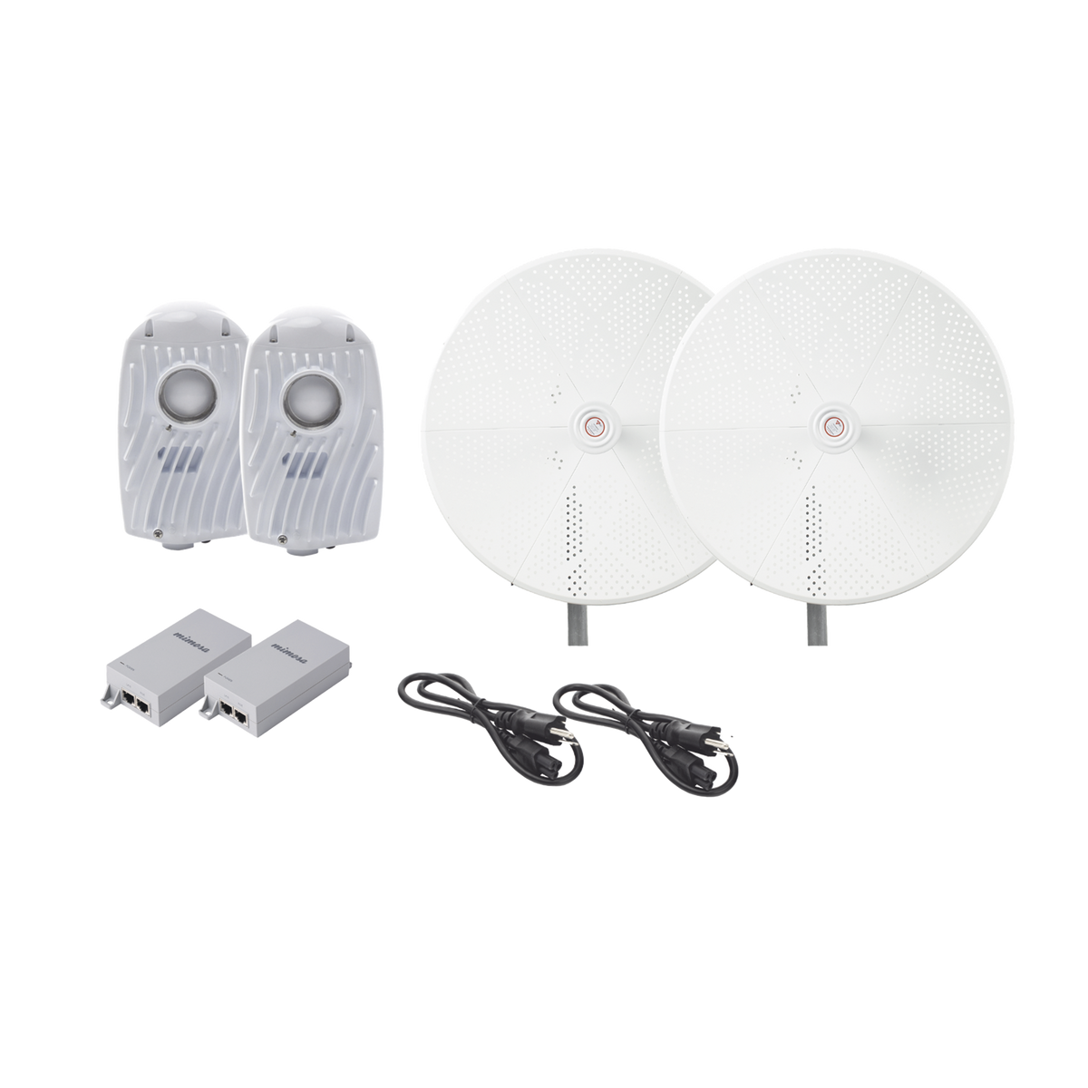 Kit de 2 radios B5X con antenasTXPD34B5X de (34 dBi), rango de frecuencia extendida (4.9 a 6.4 GHz),  incluye inyector POE, cable de alimentación y  para alineación, distancia de hasta 40 km