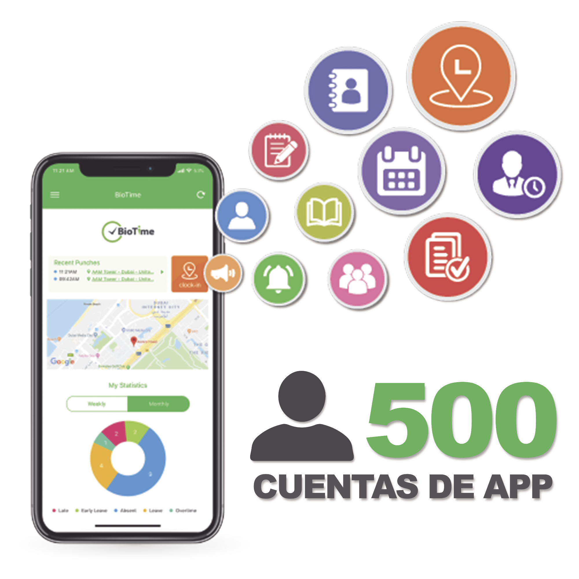 Licencia BioTime APP / 500 Usuarios / Checadas por Smartphone / GPS y Fotografía / Compatible BioTimePRO